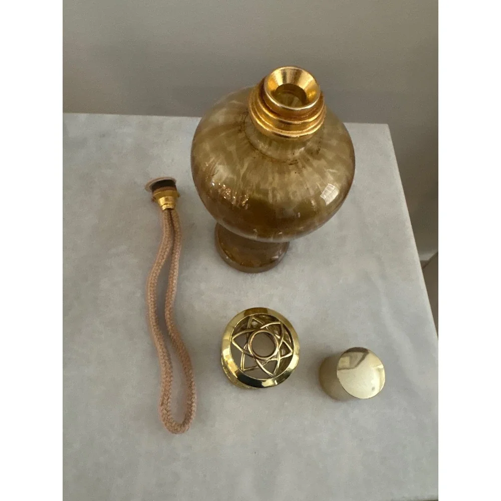 Vintage Amber Marbled Glass Catalytic Fragrance Lamp with Gold Tone Crown Cap